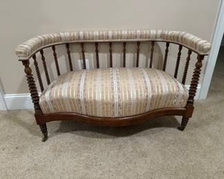 Antique Upholstered Spindle Back Loveseat (43"W x 22"D x 27" Back Height)