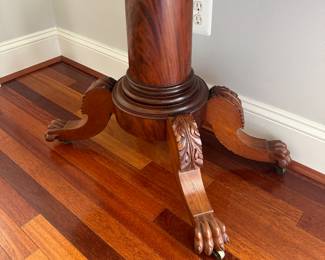 Antique Mahogany Pedestal Clawfoot Game Table on Casters (18"/36"W x 36"D x 29-1/2"H)