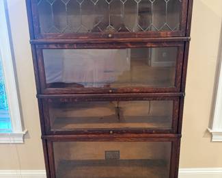 Antique Mahogany Globe-Wernicke 4 Tiered Leaded Glass Barrister Bookcases (61"H x 12"D x 34"W)