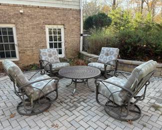 Winston Cast Aluminum Outdoor Patio Set with 4 Swivel Leaning Cushioned Armchairs & 1 Round Patio Table