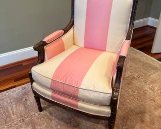 Jules Rist White & Pink Upholstered Armchairs (25"W x 28"D x 39" Back Height) (2 Available)