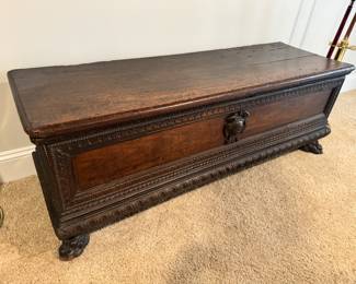 18th Century Oak Carved Cassone Chest (59"W x 19"D x 21"H)