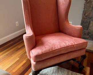 Kittinger Pink Floral Upholstered Wingback Armchair (35"D x 36"W x 49-1/2" Back Height / 2 Available)