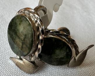 Sterling Silver & Moss Agate Clip-on Earrings