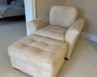 Lay-Z-Boy Microsuede Upholstered Armchair (42"W x 39"D x 32" Back Height) with Tufted Ottoman (24"D x 32"W x 18"H)