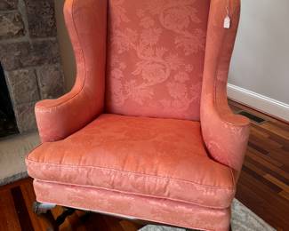 Kittinger Pink Floral Upholstered Wingback Armchair (35"D x 36"W x 49-1/2" Back Height / 2 Available)