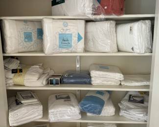 Closet Full of Unopened Linens Including Towels, Sheets, Blankets, Pillow and Duvet Covers