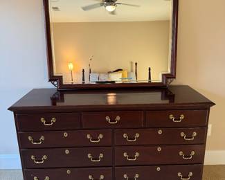 Lexington Mahogany 9 Drawer Dresser (19-1/2"D x 57"W x 33-1/2"H) with Separate Mirror (44"W x 35"H)