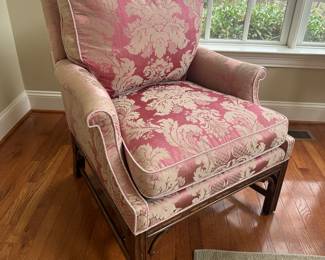 Ethan Allen Pink Floral Upholstered Armchairs with Wood Base (2 Available)