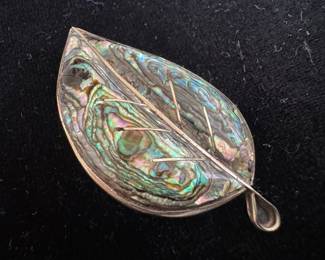 Sterling Silver & Abalone Leaf Brooch