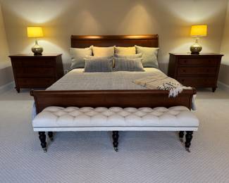 Ethan Allen Eastern King Walnut Sleigh Bed (Headboard - 80"W x 51"H & Footboard - 80"W x 25"H)