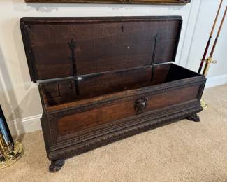 18th Century Oak Carved Cassone Chest (59"W x 19"D x 21"H)