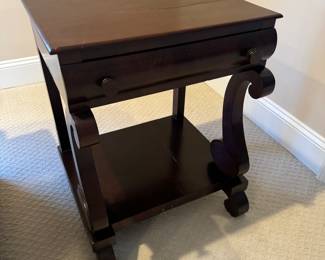 Antique Harp Legged 1 Drawer Side Table (19"D x 22"D x 27"H)