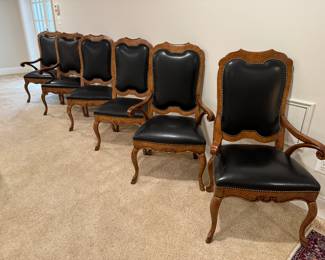 Minton-Spindell Upholstered Black Leather Dining Chairs (2 Side Chairs & 4 Armchairs)