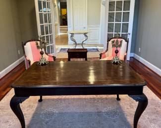 Antique Continentale Menkes Queen Anne Mahogany Extension Table / Desk (59"W x 39"D x 30"H)