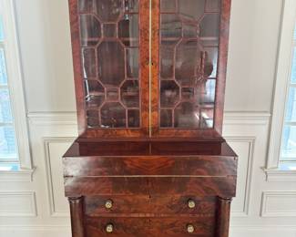 Antique Mahogany 2 Door / 3 Drawer & Flip Top Neoclassical Secretary Desk c.1830 (19"D x 42"W x 79"H)