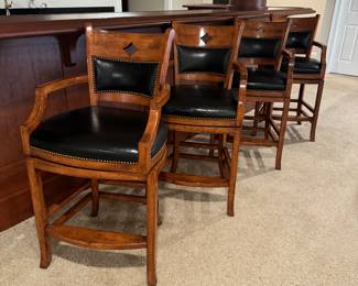 Minton-Spindell Hi-Top Leather Seated Swivel Bar Stools (22"W x 24"D x 43" Back Height) (6 Total)