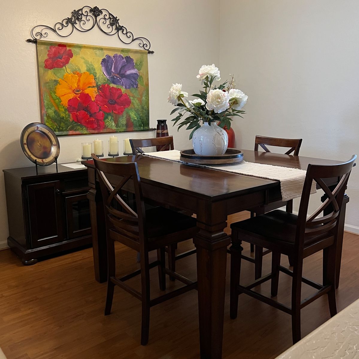 Pub Style Dining Table w 8 Chairs, Buffet, Large Art