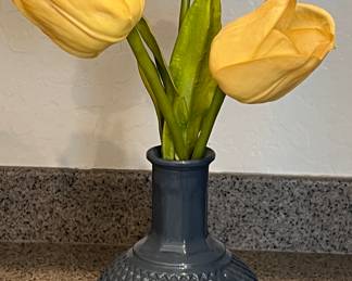 Small Blue Glass Vase w Tulips