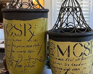 Decorative Urns w Iron Tops