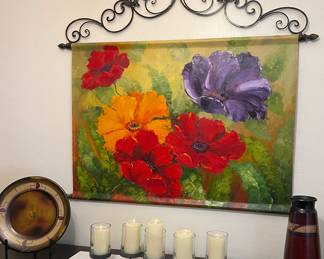 Large Art Hand Painted on Canvas w Iron Wall Hanger