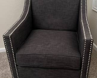 Erica Dark Grey Fabric Chair w Nailhead Accent