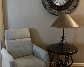 Reclining Chair, Ashley Rafferty End Table, Medallion Clock
