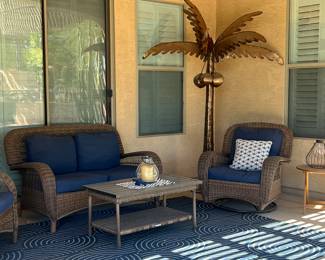 Patio Seating: Loveseat, 2 Chairs, Coffee Table (choice of tan or blue cushions)