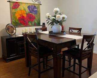 Pub Style Dining Table w 8 Chairs, Buffet, Large Art