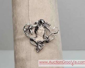 3 Sterling art Nouveau piece in modified shieldheart shape