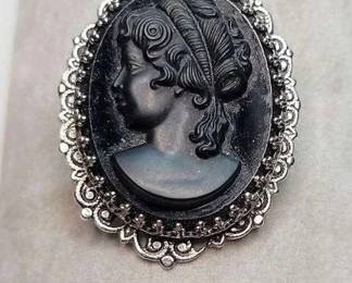 3 Antique jet cameo oval broochpendant