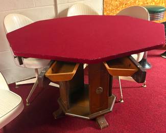 Vintage poker table with chip and drink drawers 