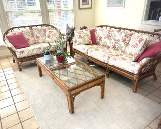 70s bamboo woven cocktail table