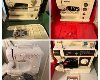 2 Bernina sewing machines , 1 singer sewing machine and 1 child’s sewing machine.