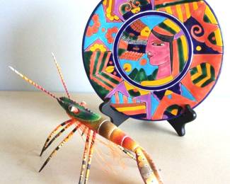 Mexican Plate Artisan Lobster Piece Signed By Artist