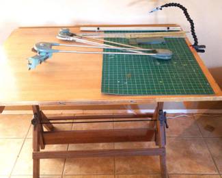 Large Drafting Table, Tools And Paragon Drafting Machine