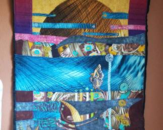 Abstract Hand Quilted Embellished Wall Art