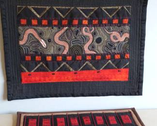 3 Handmade Embellished BlackRed Quilt Wall Art By Gwen Jones