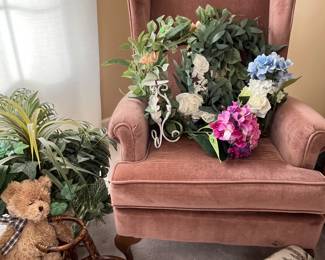 pink Queen Ann wingback chair