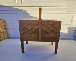 Vintage MCM Accordion Sewing Box (Strommen Bruk Hamar - Made in Norway).