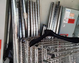 Chrome silver heavy duty professional shelving 5 ft long 4 ft long 3 ft long by 6 ft and 7 ft tall we have 20 sets price to sell