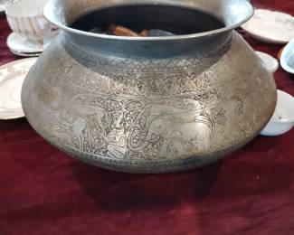 Islamic 19th century carved engraved bronze bowl it was $300 now it's $60 lots of carving the whole area is carved with gold inlay