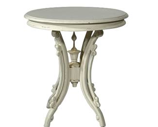 WHITE PAINTED ROUND CENTER TABLE | Vintage chic center or side table. - h. 28 x dia. 27 in