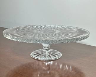 BLOCK CRYSTAL GLASS CAKE STAND | Etched “BLOCK” signature on bottom, peacock feather motif. -  h. 4 x dia. 13 in
