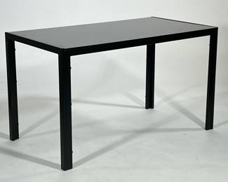 MODERN BLACK GLASS DINING TABLE | Kitchen dining table comfortably seating four, with removable dark glass top on a black metal frame. -  h. 30 x w. 27.5 x l. 52 in