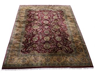 INDIAN GARDEN RUG | Carpet having a red pattern within concentric borders. - w. 11-10 x l. 15-5 ft
