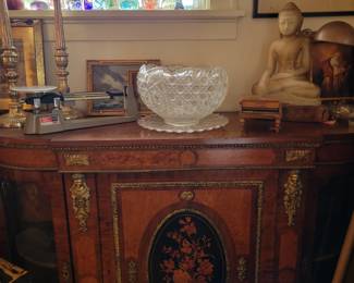 Antique buffet cabinet w/glass doors and brass features