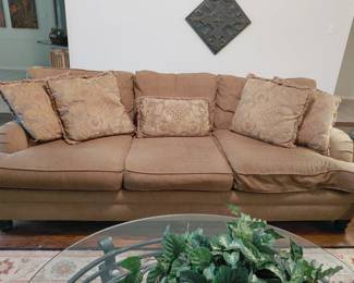 Tan Chenille Sofa and Love Seat