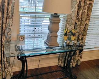 Glass and Black Iron Sofa Table