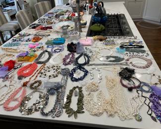 Freshwater pearl necklaces and chokers - all designed and created in Asia in the 1990s - biwa pearls, potato pearls,  peanut pearls, keshi pearls, died pearls…